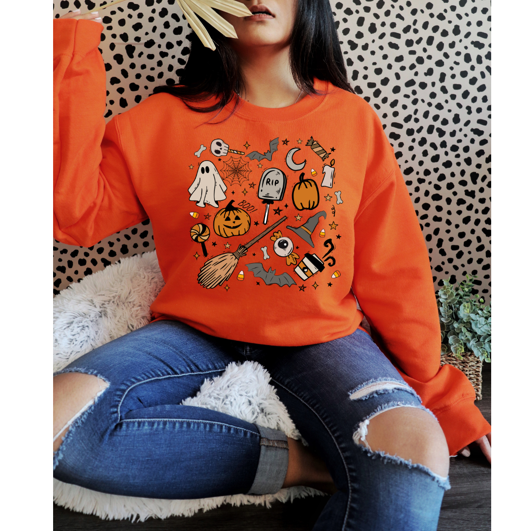 Halloween Doodles printed Crewneck