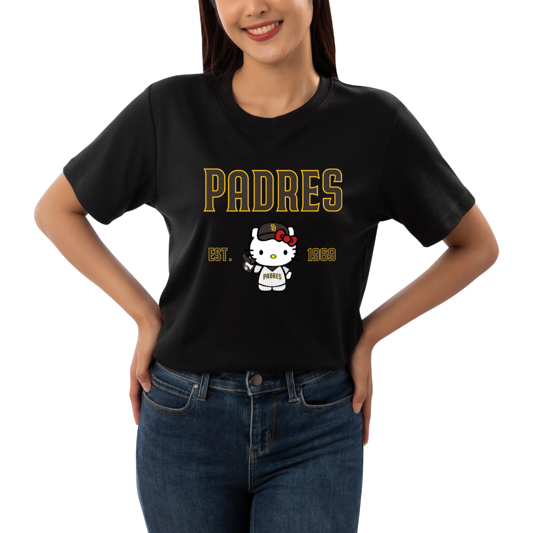 Padres Red Bow Kitty Shirt Printed Apparel