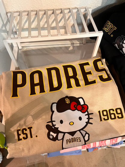 Padres Red Bow Kitty Shirt Printed Apparel